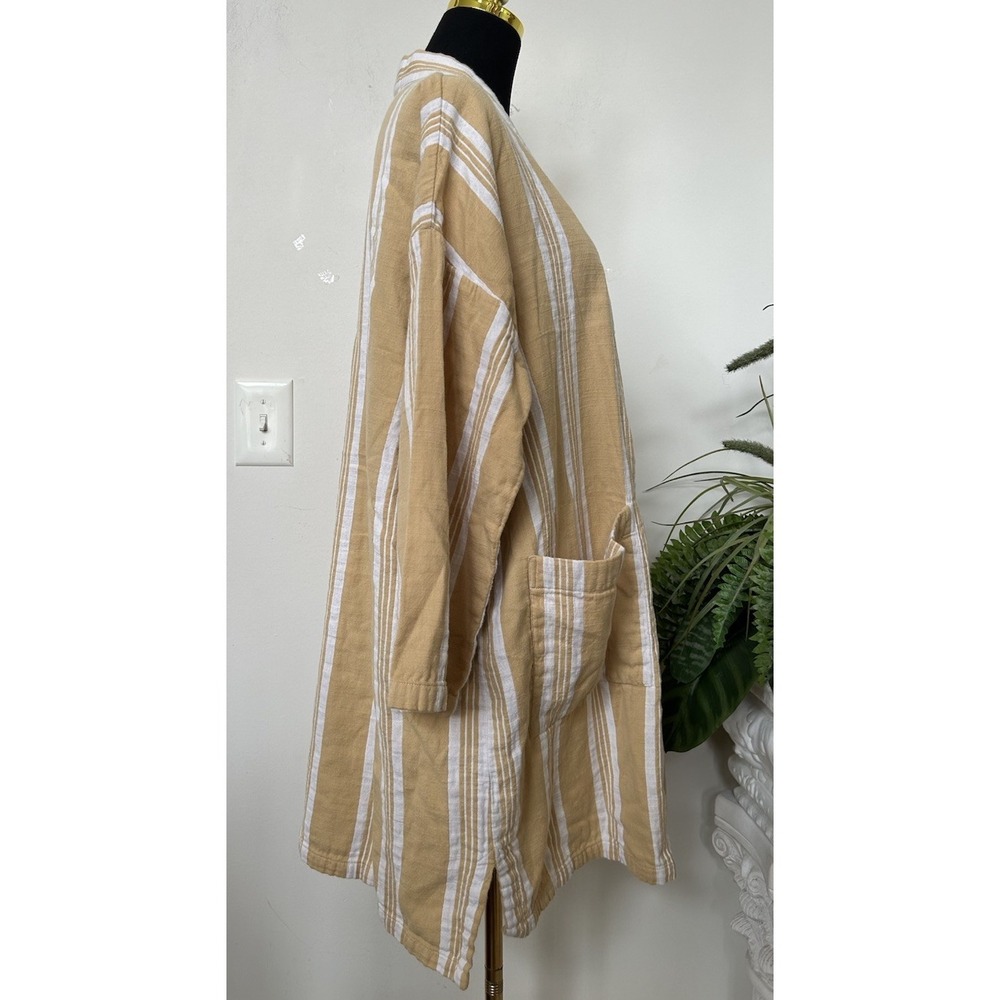 Eileen Fisher Yellow Organic Cotton Gauze Kimono Striped Coat Jacket Sz L/ XL - Picture 4 of 6